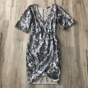 Elegant Silver & Cream Midi Dress Sequin Detailed